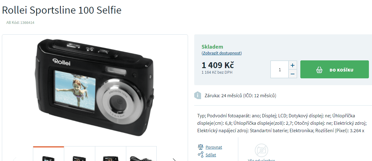 Voděodolný foťák Rollei 100, 20 MPx