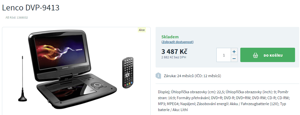 Přenosný DVD přehrávač s DVB-T2 Lenco
