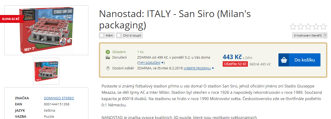 3D puzzle San Siro stadion, 193 dílů