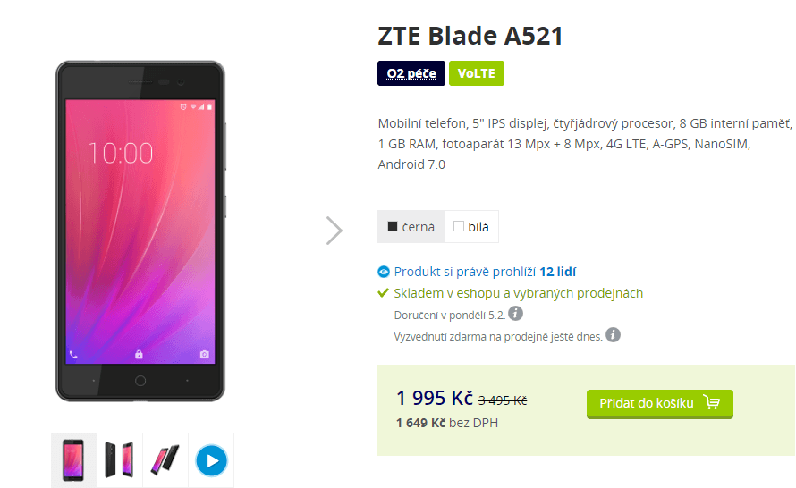 ZTE, 4x 1,1GHz, 1GB RAM, 5", LTE