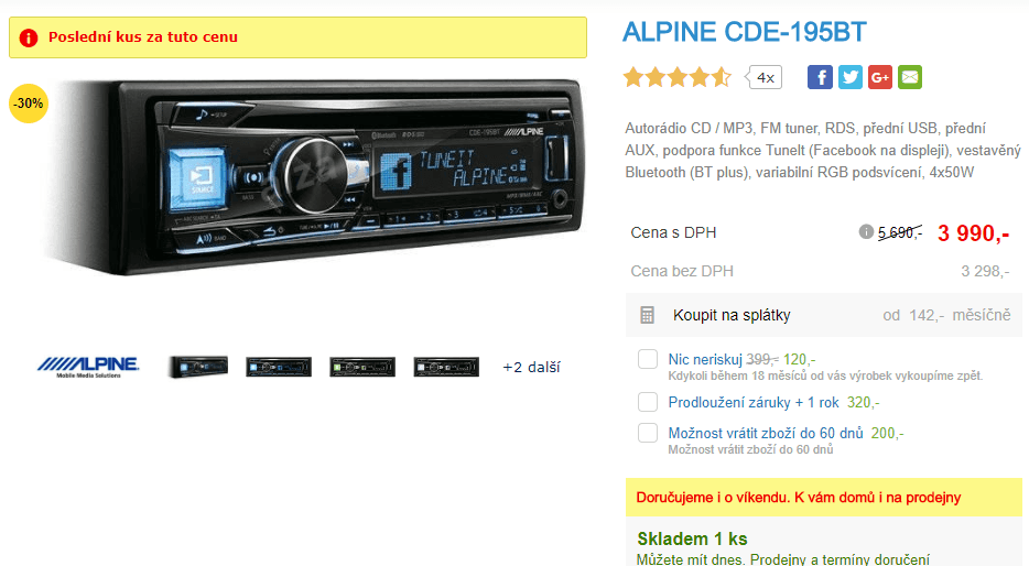 Autorádio Alpine, USB, BT, CD