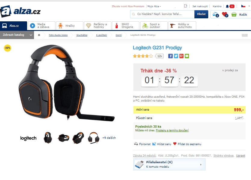 Herní headset Logitech G231 Prodigy