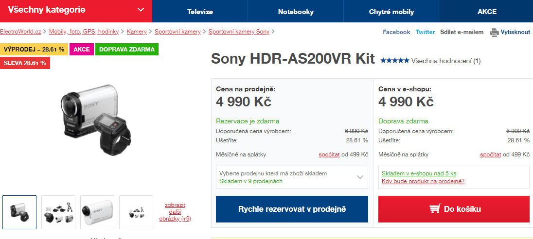 Outdoorová kamera SONY VR KIT, Wifi, NFC