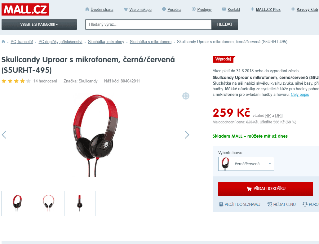 Sluchátka Skullcandy Uproar, TapTech, mikrofon