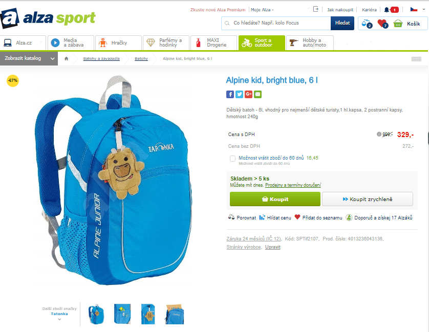 Dětský batoh Alpine kid, 6 l modrý