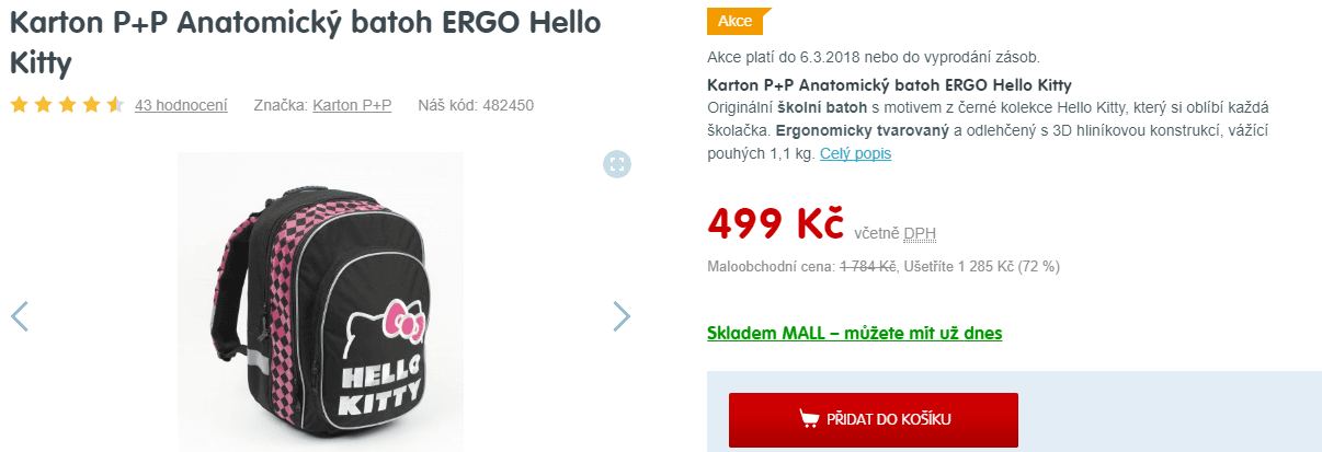 Školní batoh Karton P+P Hello Kitty Black