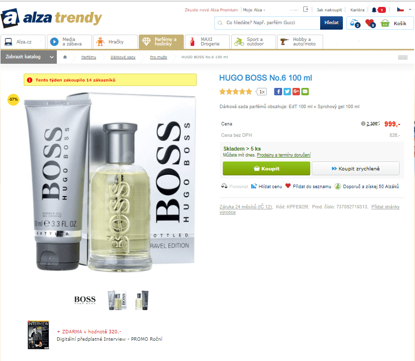 Dárková sada Hugo Boss No.6  EdT + gel