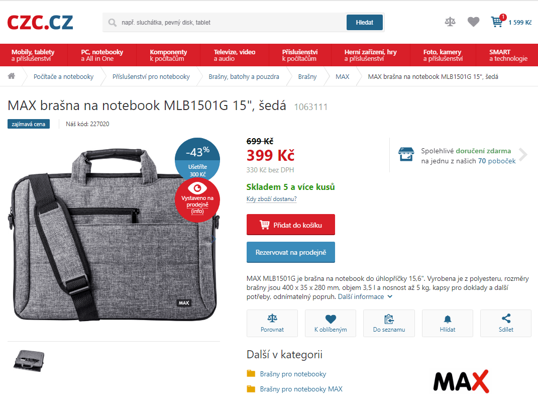 Brašna na notebook Max do 15,6"