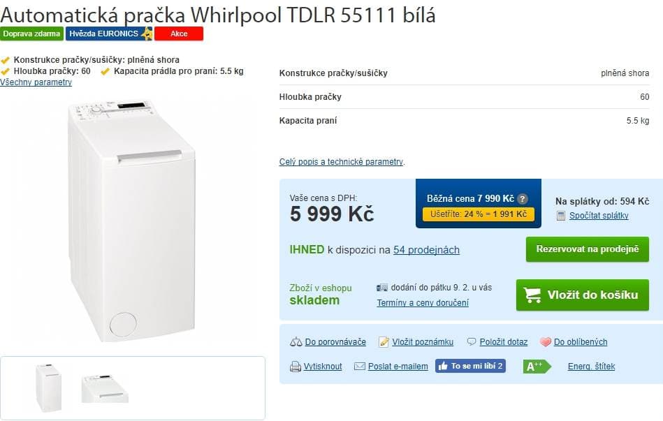 Whirlpool, 5,5kg, 1100 ot., A++