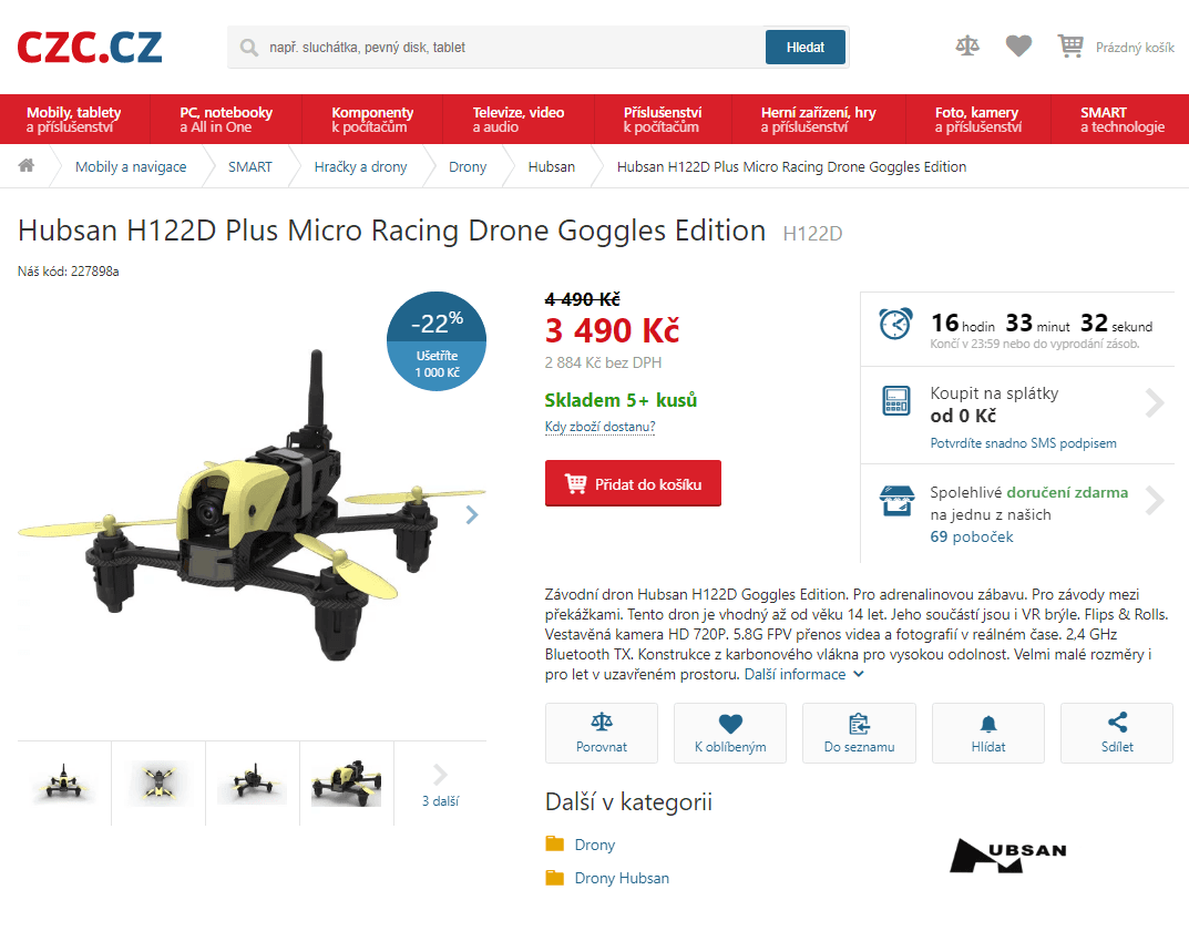 Závodní dron Hubsan H122D Goggles Edition