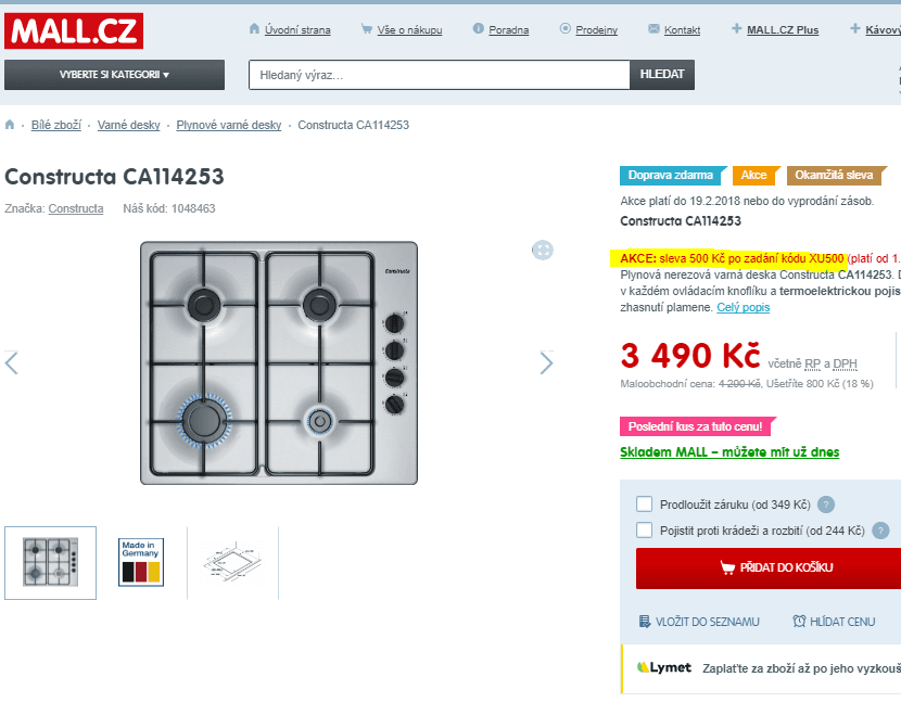Plynová varná deska Constructa 