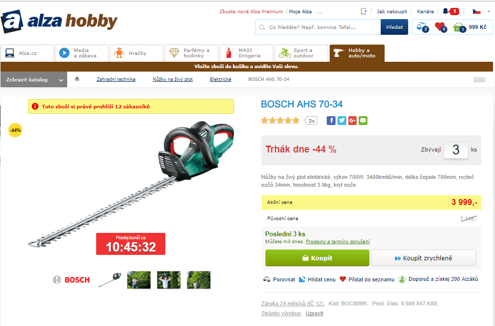 Nůžky na živý plot elektrické Bosch 