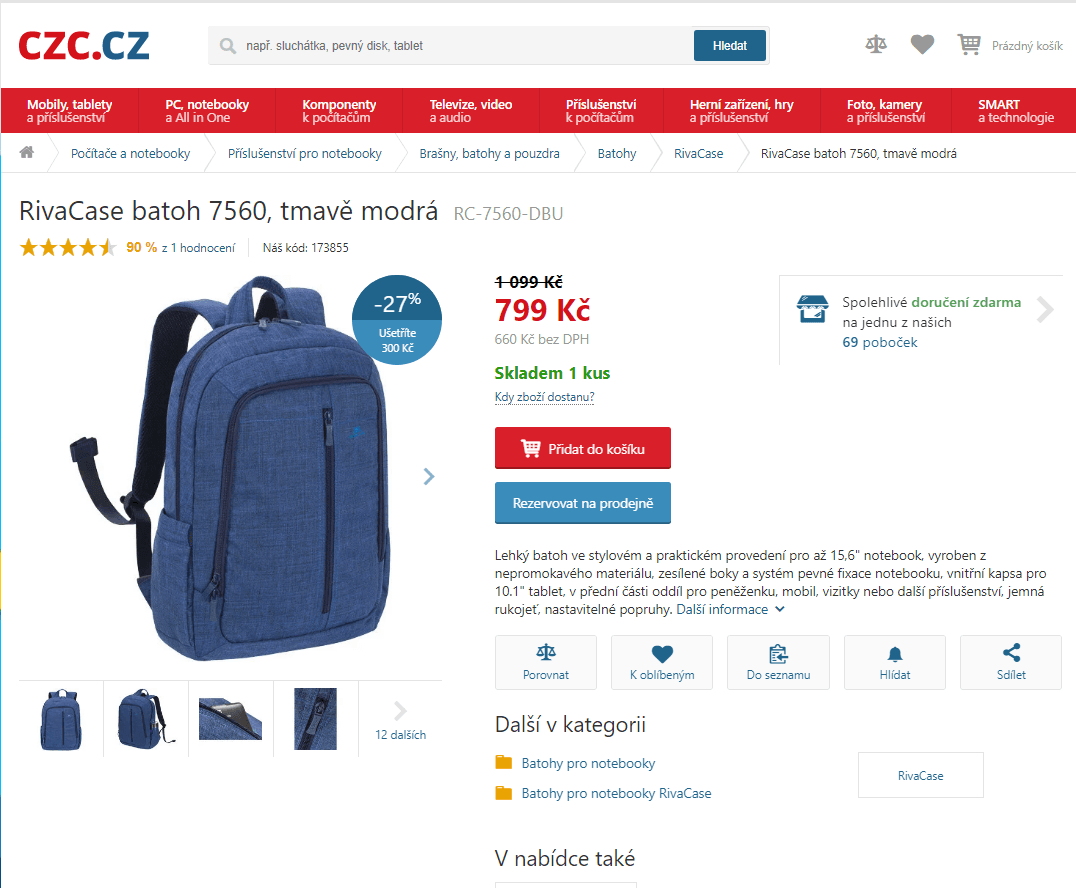 Batoh Riva Case, 15,6", modrý
