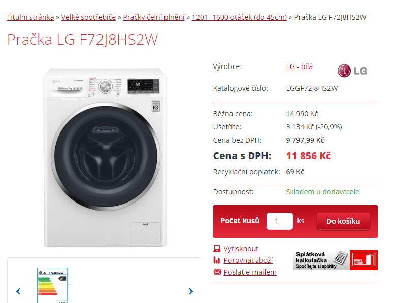 Pračka LG, pára, 7kg, 1200 ot., A+++, Wifi