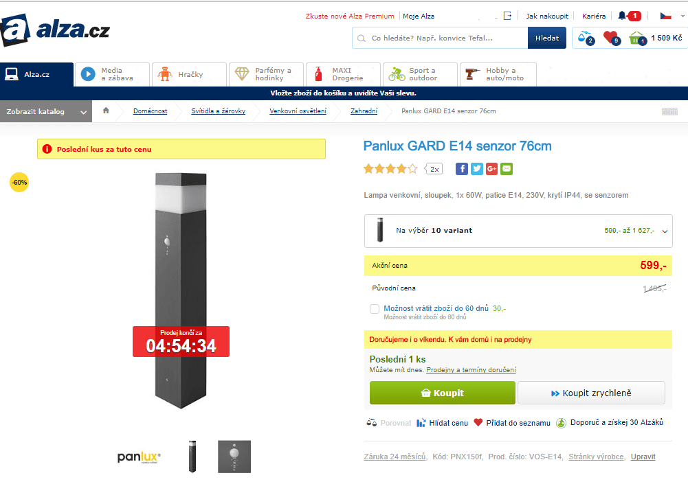 Venkovní lampa Panlux GARD, senzor, 76cm