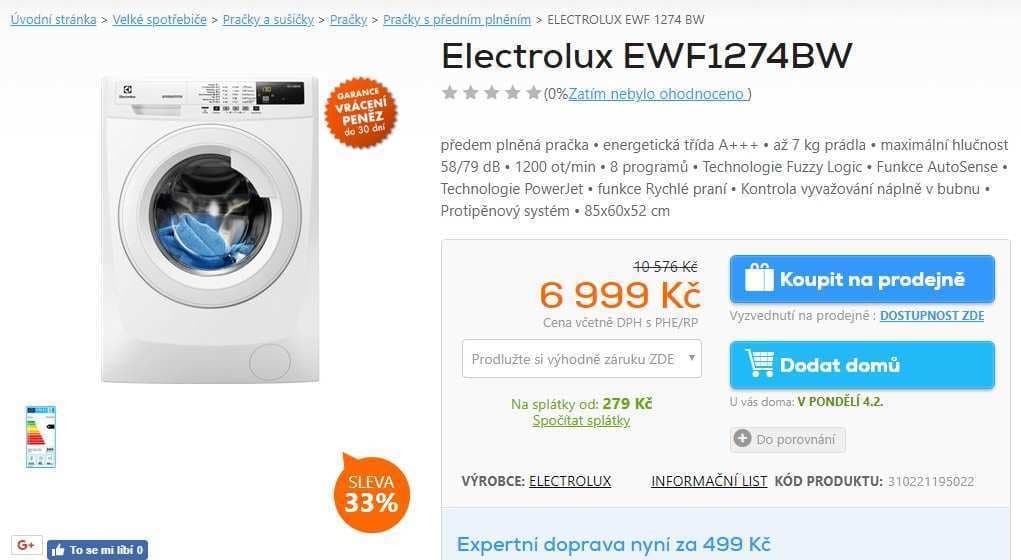 Pračka Electrolux, A+++, 7 kg, 1200 ot/min