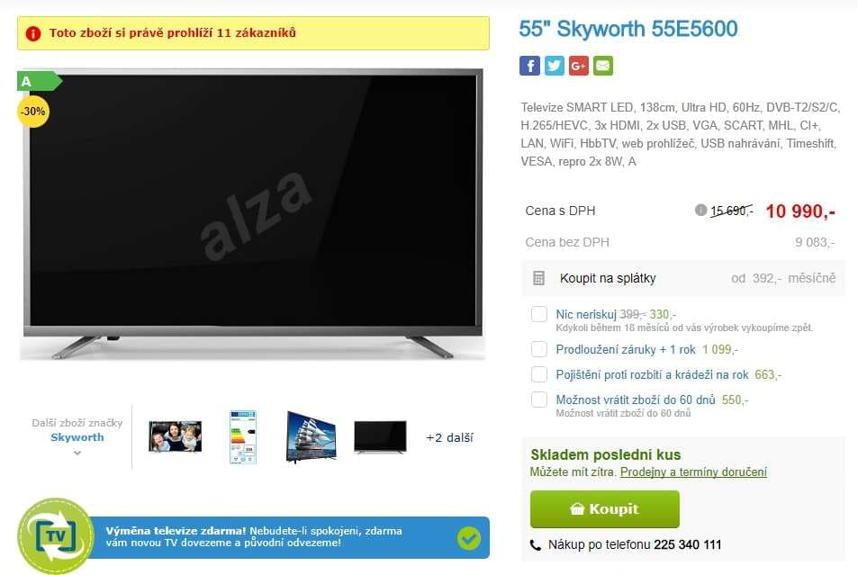 Ultra HD TV, Smart, 138 cm, Skyworth