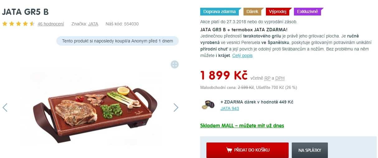 Stolní gril JATA GR5 B + termobox zdarma