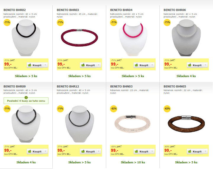 Náhrdelníky a náramky Beneto výprodej