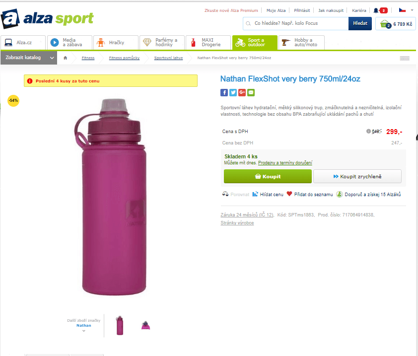 Sportovní láhev Nathan FlexShot 750ml