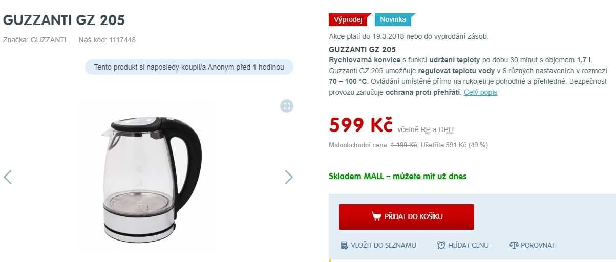 Rychlovarná konvice Guzzanti, nastavení °C