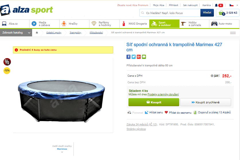 Síť spodní ochranná k trampolíně 427 cm