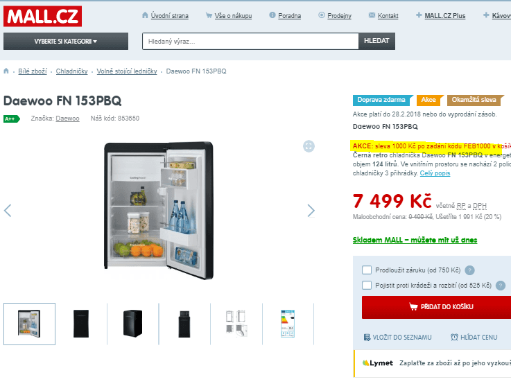 Retro chladnička Daewoo, A++, 124 litrů