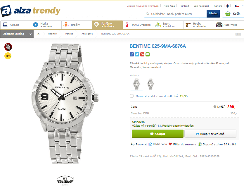 Pánské hodinky Bentime, kovový řemínek