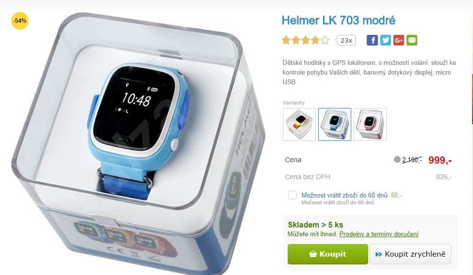 Dětské hodinky s lokalizací Helmer, modrá