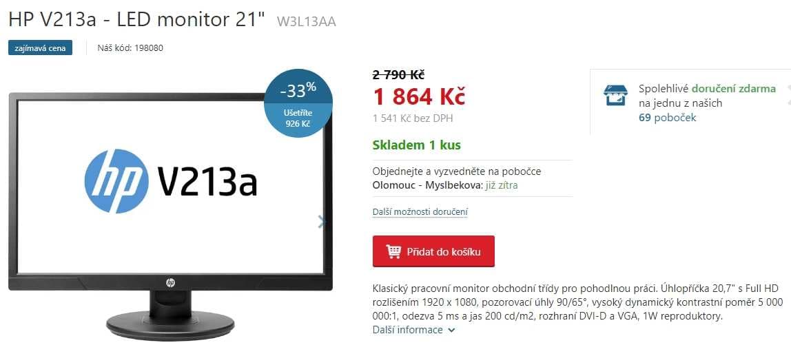 PC monitor HP, 21", full HD, reproduktory