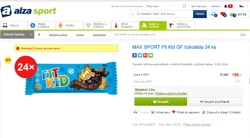 MaxSport Fit kid tyčinka 30 g - 24ks
