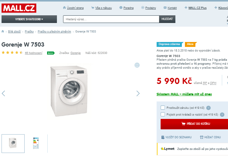 Pračka Gorenje, A+++, 7 kg, 1000 ot./min.