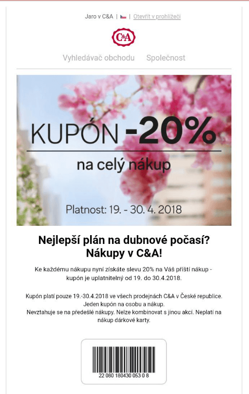 C&A - sleva 20% na celý nákup