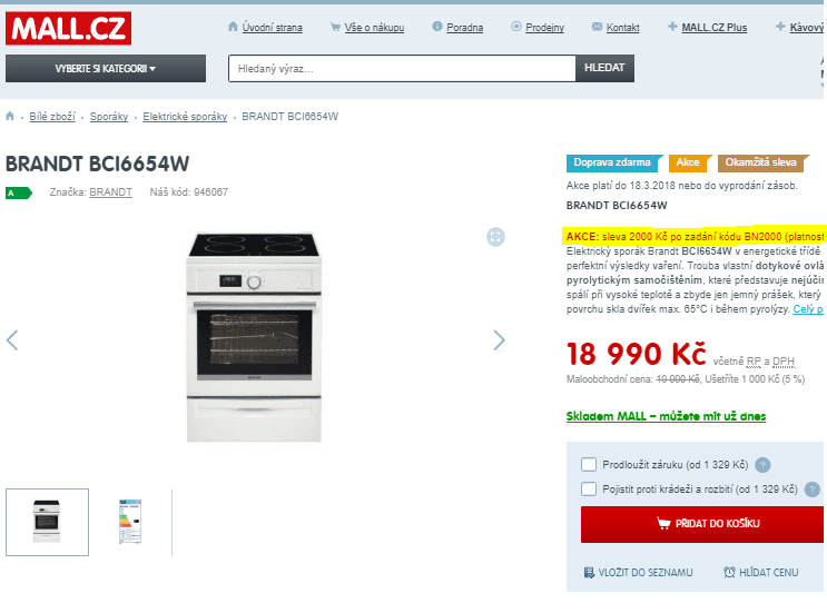 Elektrický sporák Brandt, indukce, gril