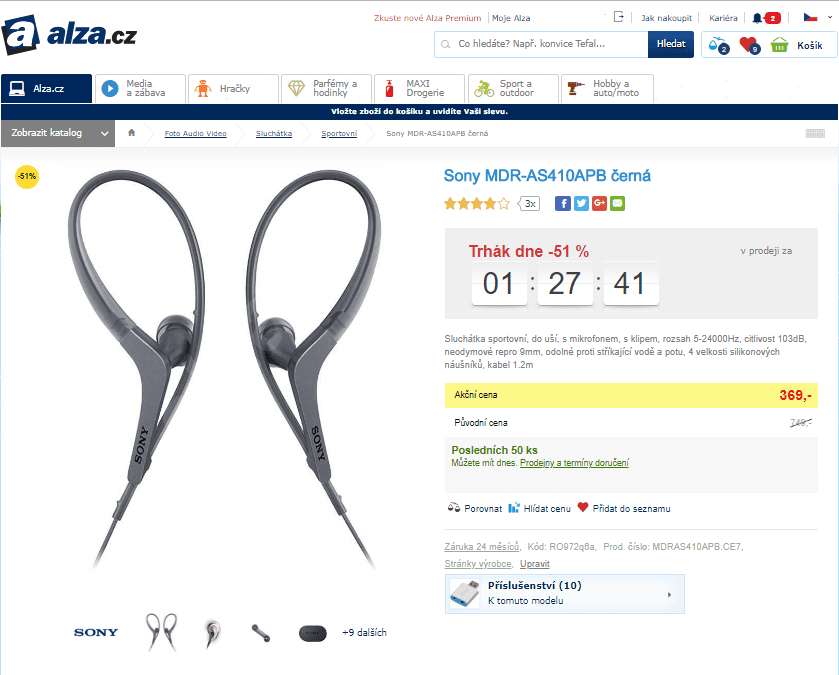 Sportovní sluchátka Sony s mikrofonem