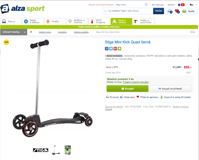 Dětská koloběžka Stiga Mini Kick Quad