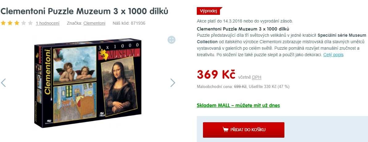 3x puzzle Clementoni Muzeum, 3x 1000 dílů