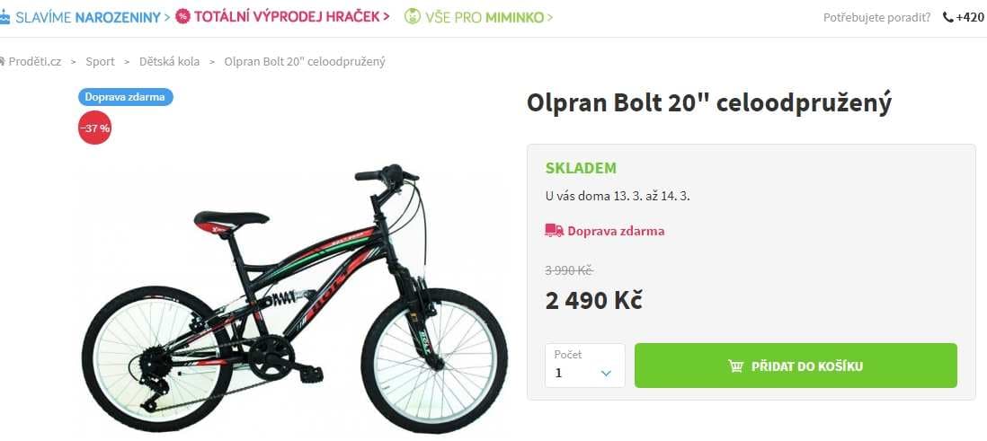 Celoodpružené dětské kolo Olpran Bolt 20"