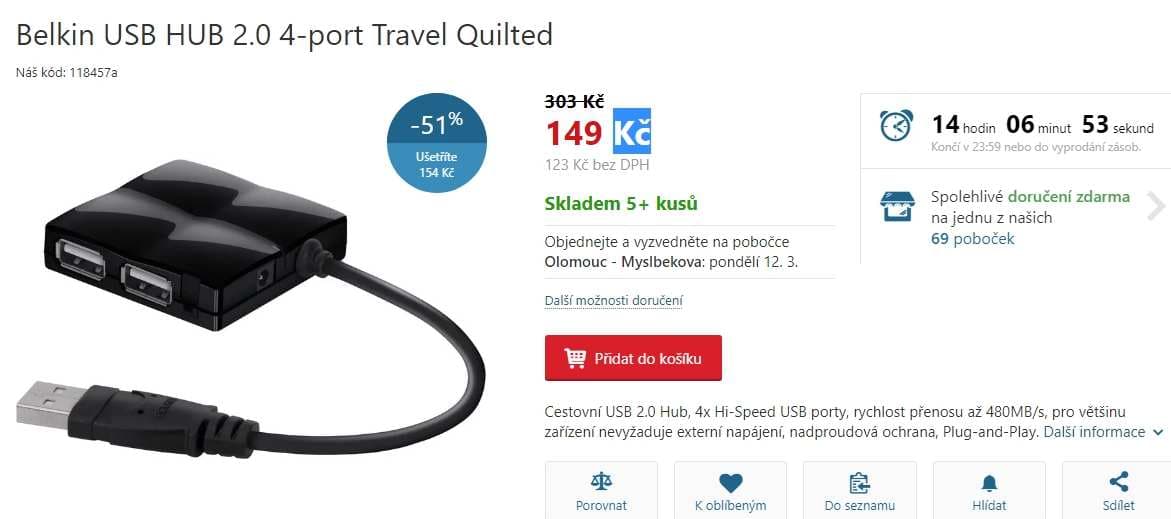 Cestovní USB hub Belkin, 4x USB