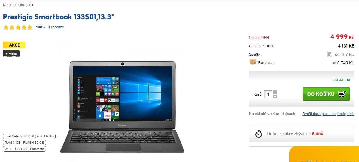 Notebook Prestigio, 2,4GHz, 3GB RAM, 13,3"