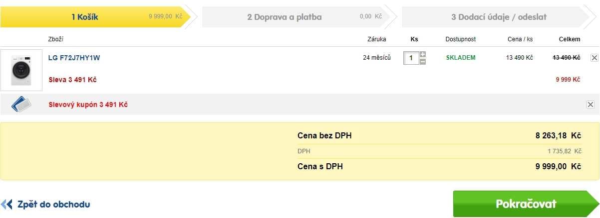 Parní pračka LG, 7kg, 1200 ot., A+++