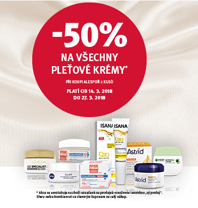 Sleva 50% na pleťové krémy