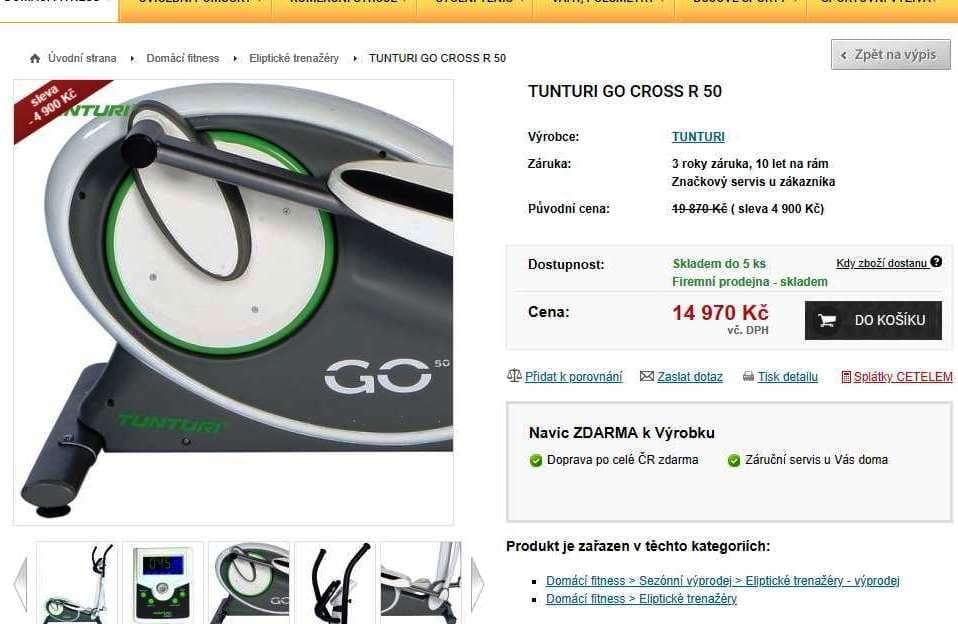 Eliptický trenažér TUNTURI CROSS REAR GO 50