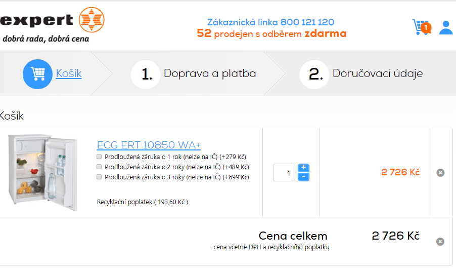 Chladnička s mrazákem ECG, objem 73/8L