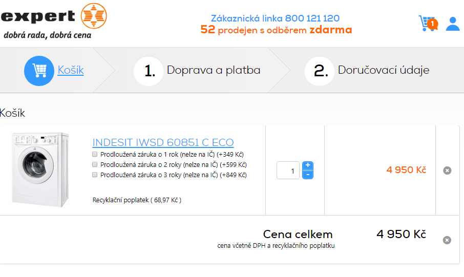 Pračka Indesit 6kg, 800 ot., A+, 42 cm