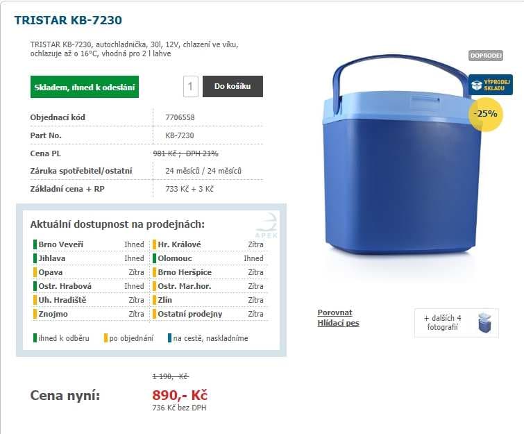 Lednice do auta Tristar, 30 litrů, 12V