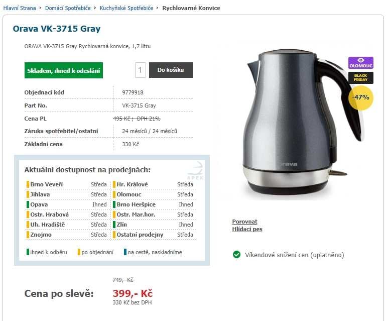 Rychlovarná konvice Orava, 1,7 litru