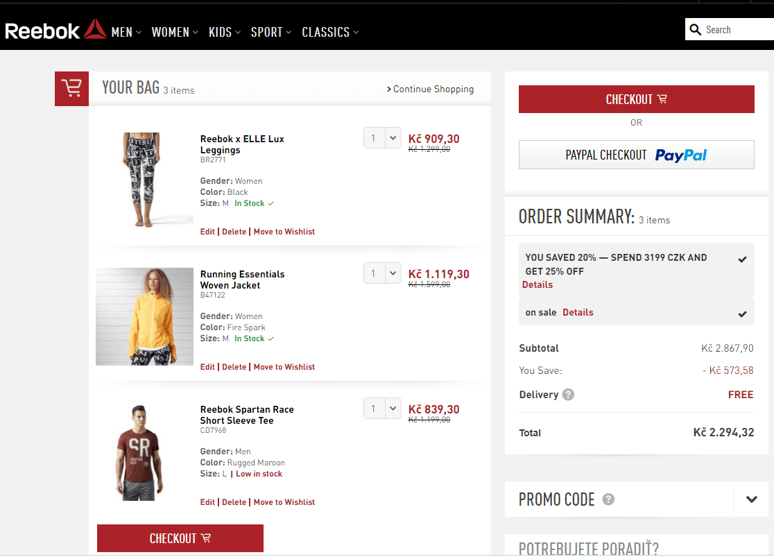 Reebok - sleva až 25% zboží z Outletu