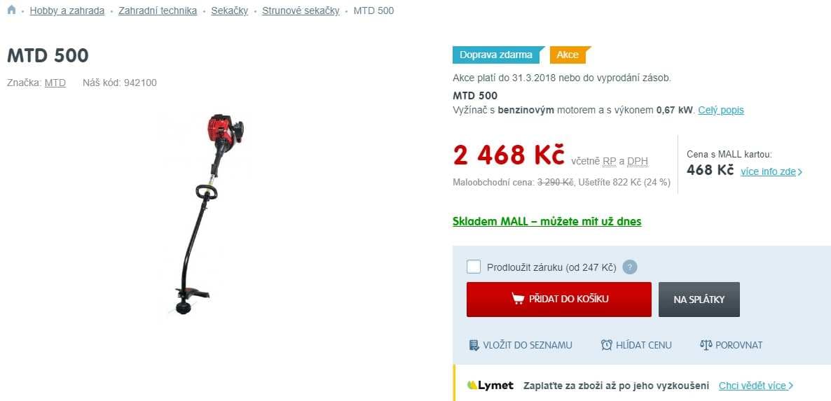 Křovinořez MTD 500, benzín