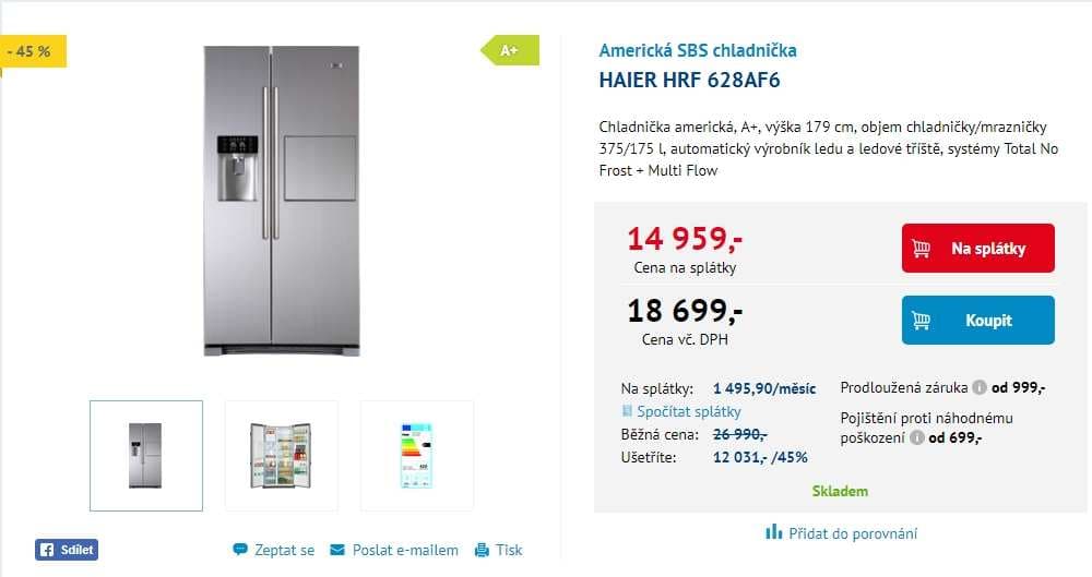 Americká lednice Haier, led, bar